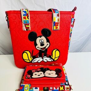 3D CARTOON CHARACTER TOTE WITH DOUBLE ZIPPER WALLET/CROSSBODY PURSE